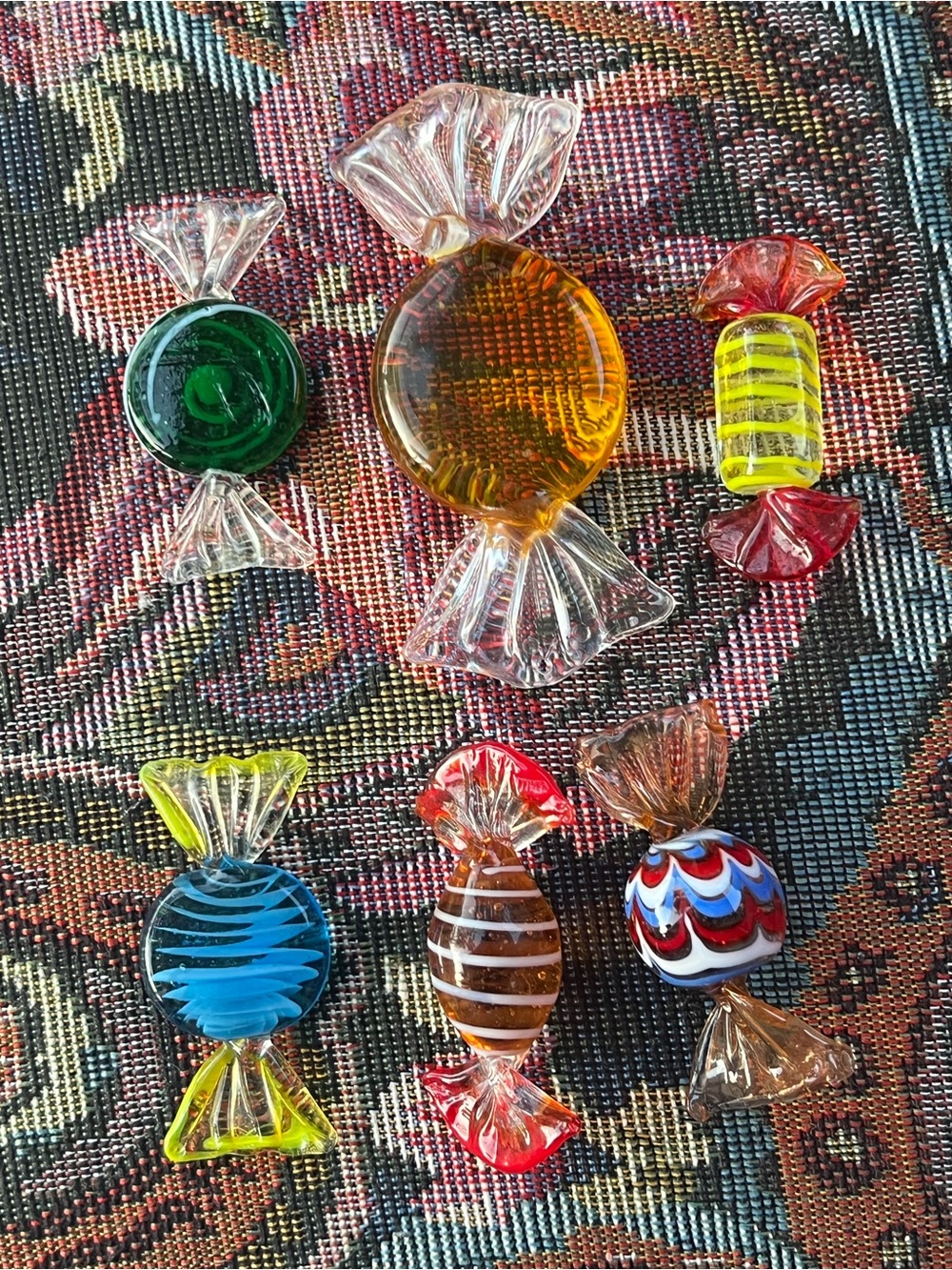 Hand Blown Art Glass Candy Figurines Set of 6 Decorative Miniatures